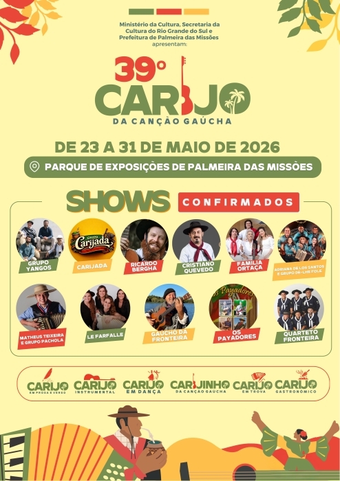 Capa Carijo 2026 terá nove dias de shows, competições e programação cultural em Palmeira das Missões