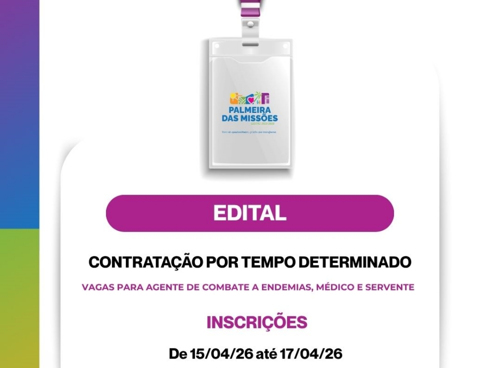 Capa Prefeitura de Palmeira das Missões abre processo seletivo para contratação temporária