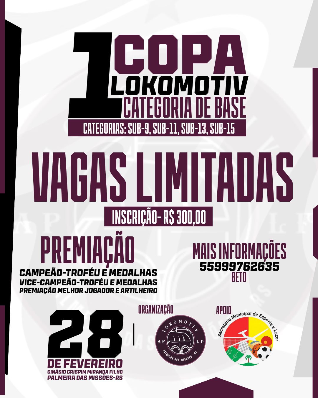 Capa Palmeira das Missões sedia 1ª Copa Lokomotiv de Futsal de Categorias de Base