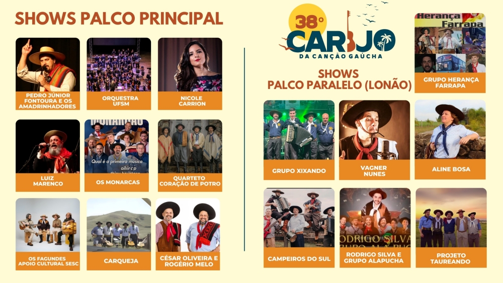 Capa 38º Carijo da Canção Gaúcha: confira a programação do festival